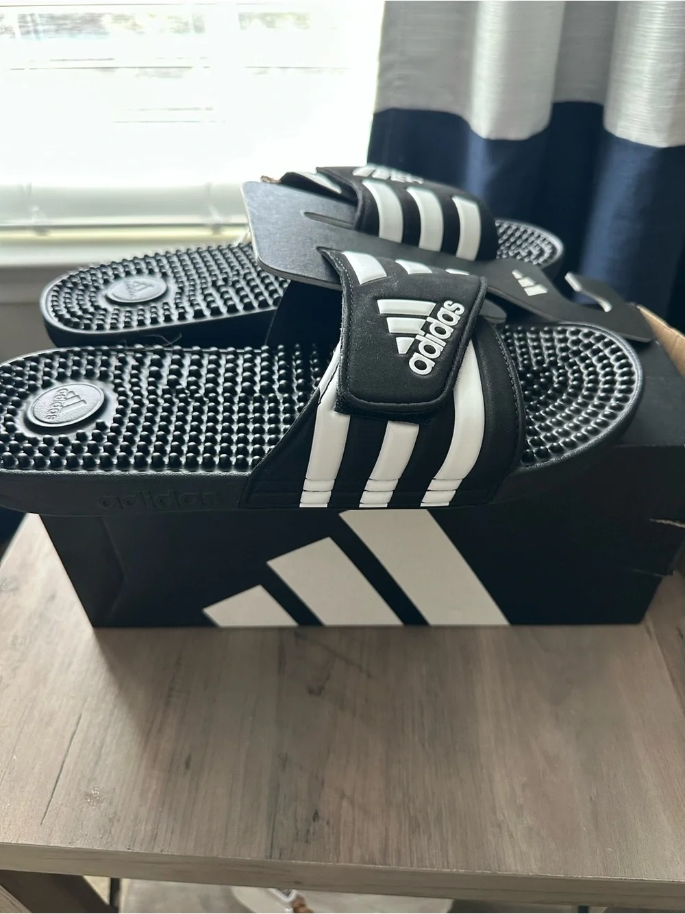 adidas Black and White Adissage Slide Sandals